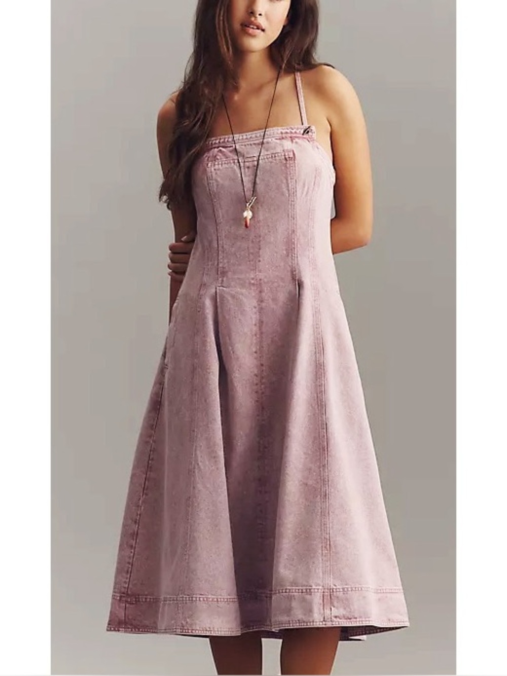 Anthropologie - The Dusty Pink Apron Denim Midi Dress